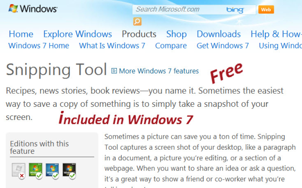 Windows 7 Snipping screen capture resized 600