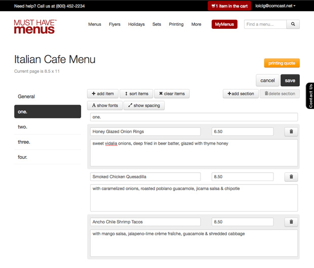 Editing a Menu on  MustHaveMenus